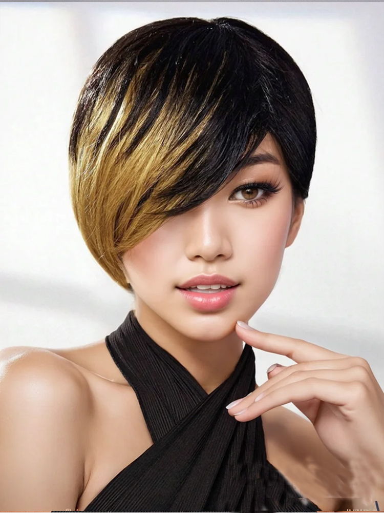 Short Pixie Cut Wig Human Hair Cheap - Kısa peri kesim peruk düz Omber